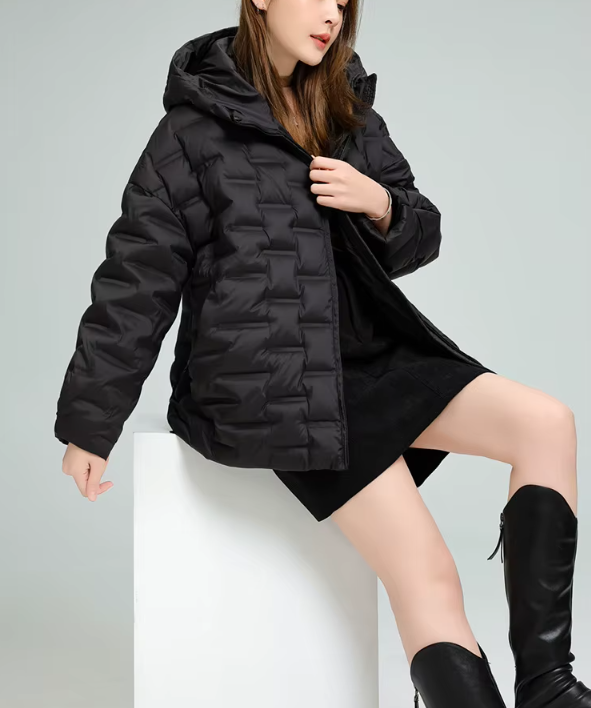 Timeless Loose Fit Hooded Lightweight Windproof 90% White Duck Down Quilted Jacket for Women - B12-JKT-31