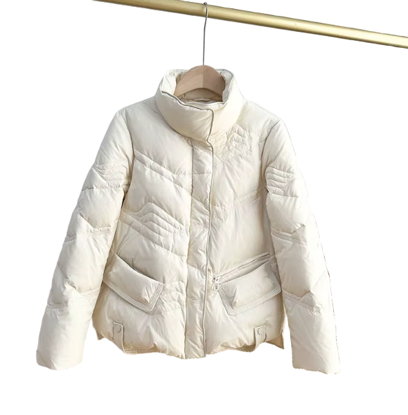 Timeless Stand Collar Lightweight Pocket Zipper 90% White Duck Down Jacket for Women - B12-JKT-51