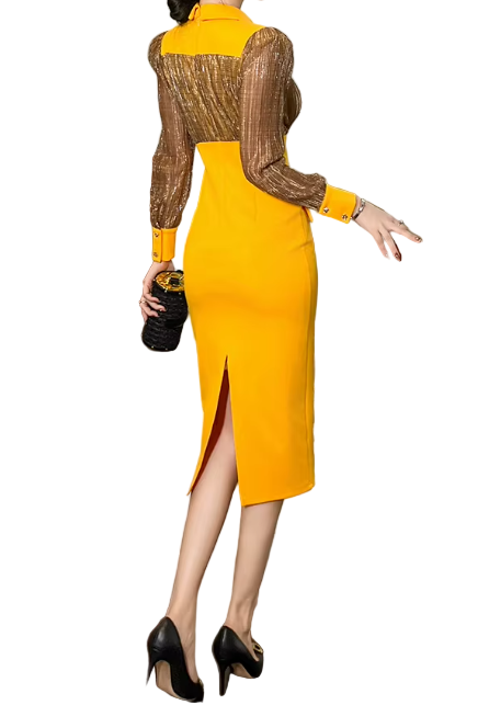 Timeless Trendy & Elegant Long Sleeve Collar V- Neck Dresses  - B4-DRESS-B355