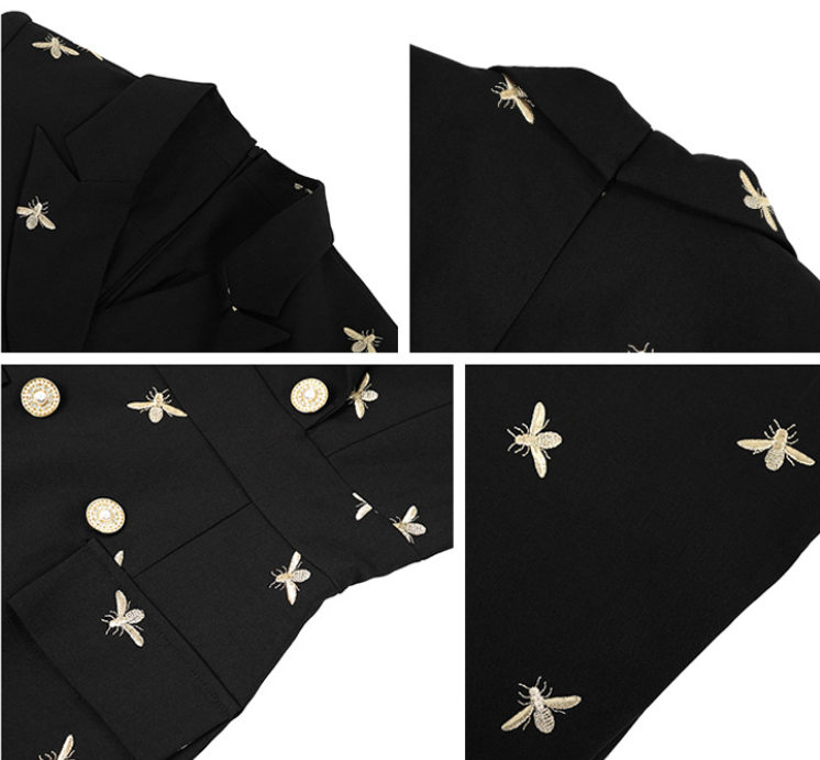 Timeless Trendy & Elegant Short Sleeve Lapel Neck Embroidered Black Dresses  - B4-DRESS-B356