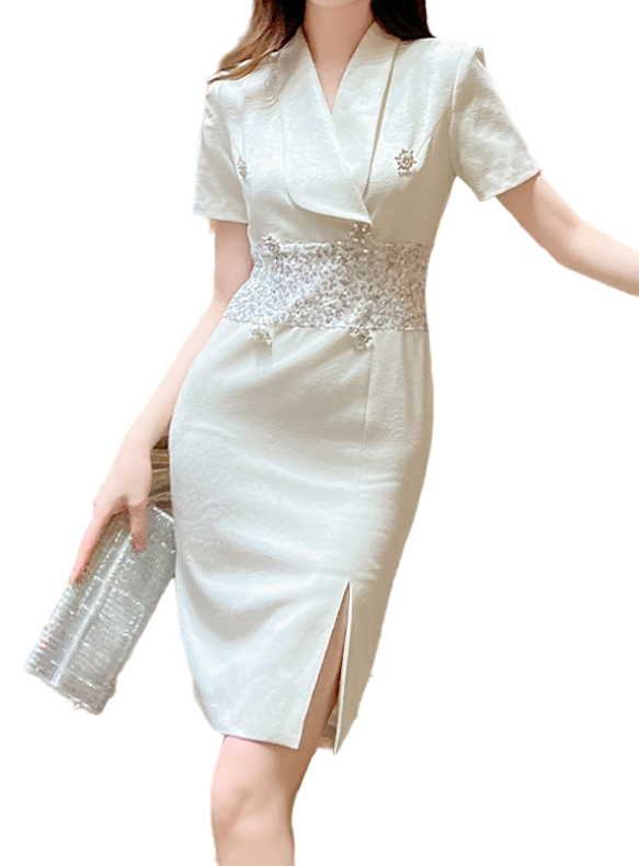 Timeless & Elegant Short Sleeve Sequinned Patchwork Versatile Dresses  - B4-DRESS-B369
