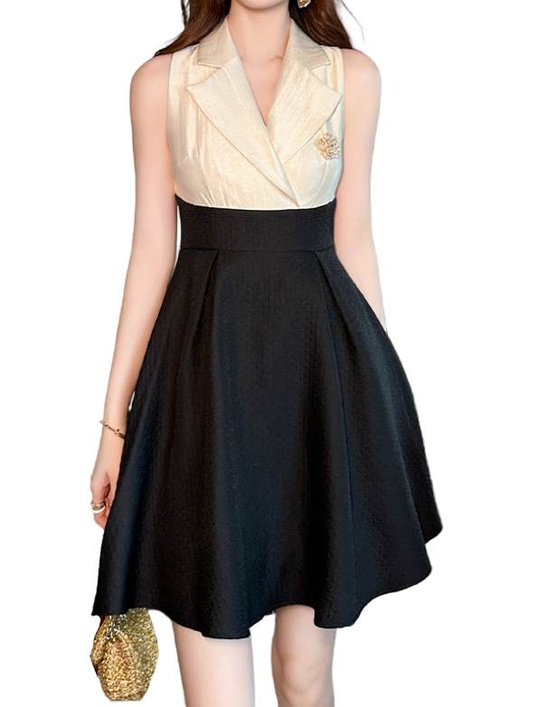 Timeless & Elegant sleeveless Lape V-Neck Versatile Dresses  - B4-DRESS-B366