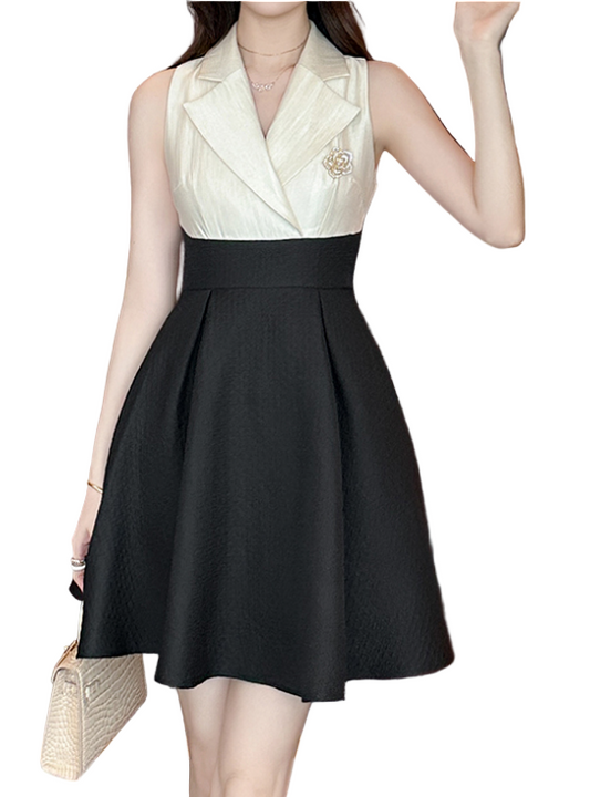 Timeless & Elegant sleeveless Lape V-Neck Versatile Dresses  - B4-DRESS-B366