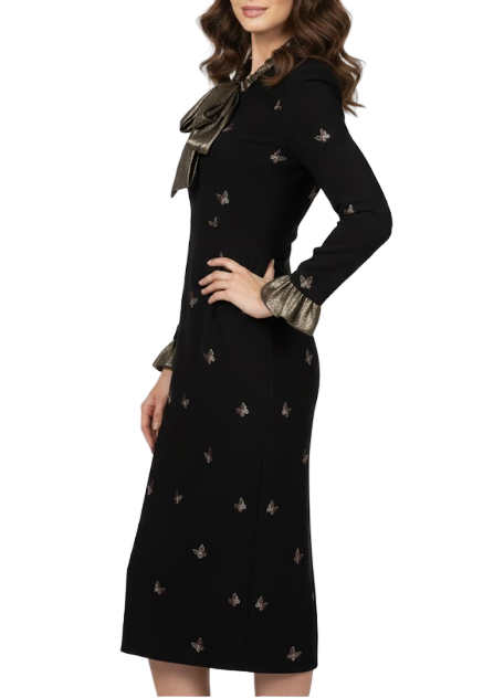 Timeless Trendy  & Elegant Slim Waist Long Sleeve Bow Neck Pencil Dresses  - B4-DRESS-B350