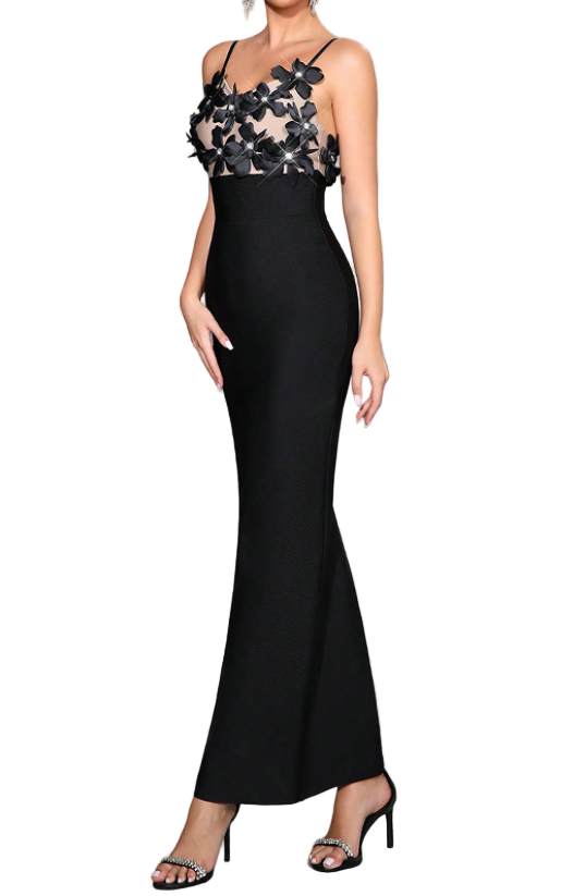 Timeless Trendy & Elegant Spaghetti Strap Long  Evening Black Dresses  - B4-DRESS-B358