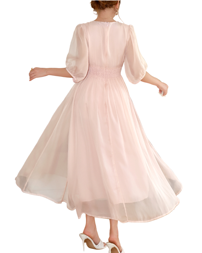 Timeless & Elegant A-Line Slim Waist Pink Dress for Women - B4-DRESS-B331