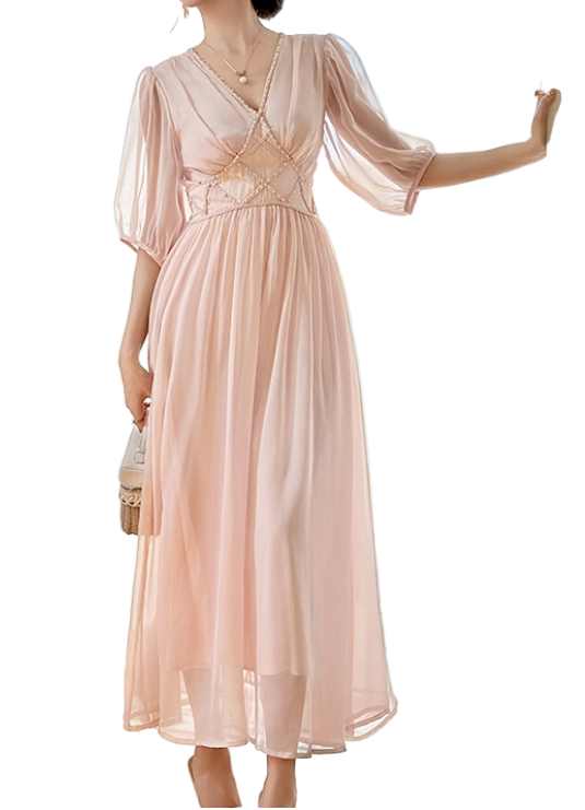 Timeless & Elegant A-Line Slim Waist Pink Dress for Women - B4-DRESS-B331