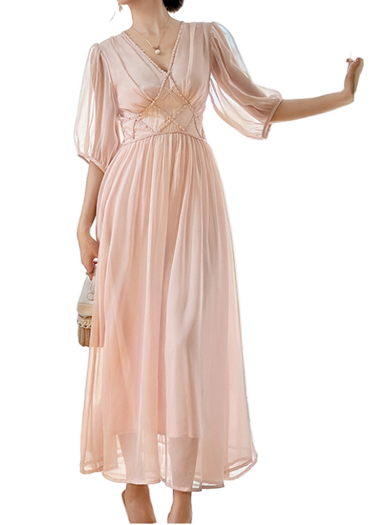 Timeless & Elegant A-Line Slim Waist Pink Dress for Women - B4-DRESS-B331