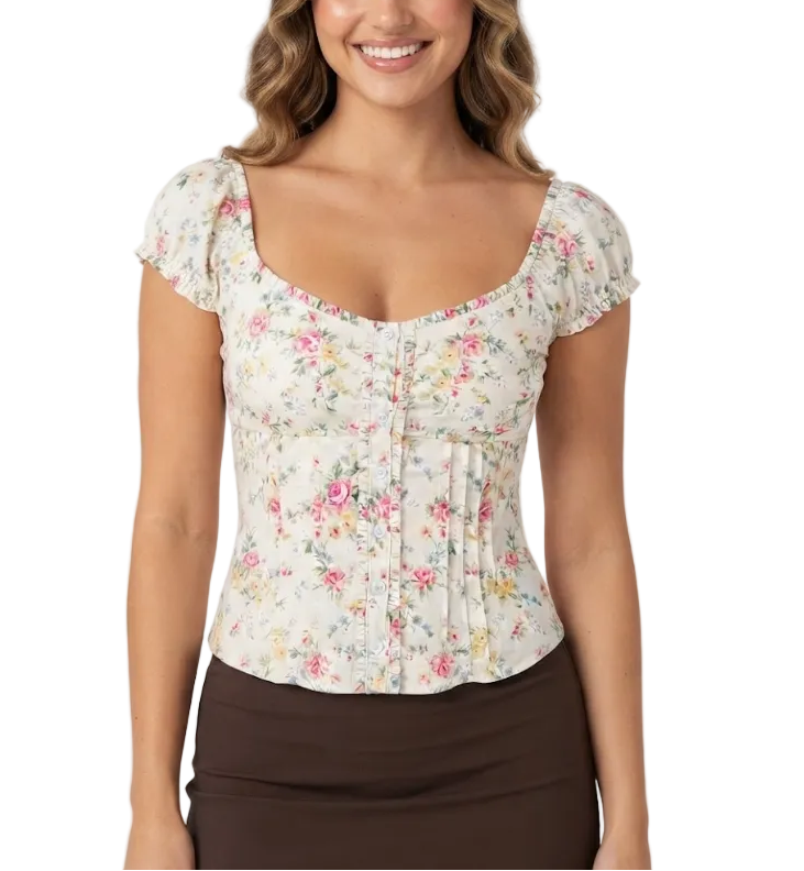 Timeless & Elegant Button Front U neck Short Sleeves for Women - BP-B20 -TOP-17