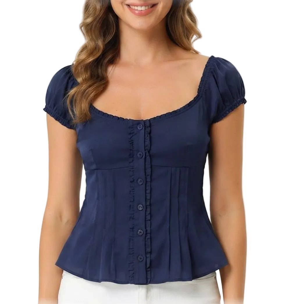 Timeless & Elegant Button Front U neck Short Sleeves for Women - BP-B20 -TOP-17