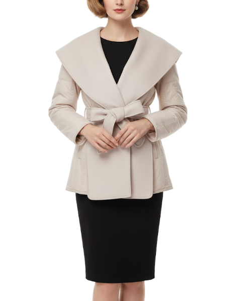 Timeless & Elegant Design Ultra Light Cashmere Waist Belt White Duck Down Soft Warm Jacket for Women - B12-JKT-58