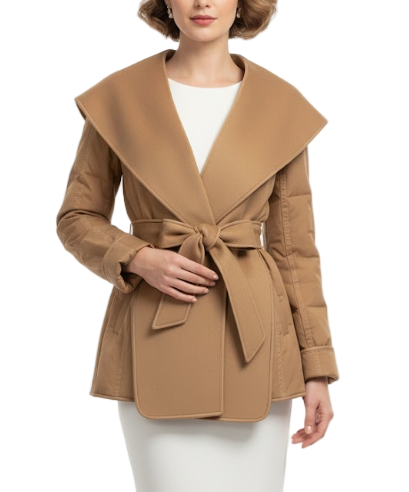 Timeless & Elegant Design Ultra Light Cashmere Waist Belt White Duck Down Soft Warm Jacket for Women - B12-JKT-58