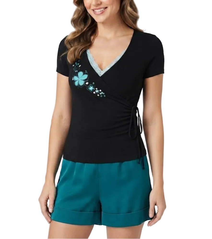 Timeless & Elegant Embroidered V neck  Short Sleeve Blouses for Women - BP-B20 -TOP-25