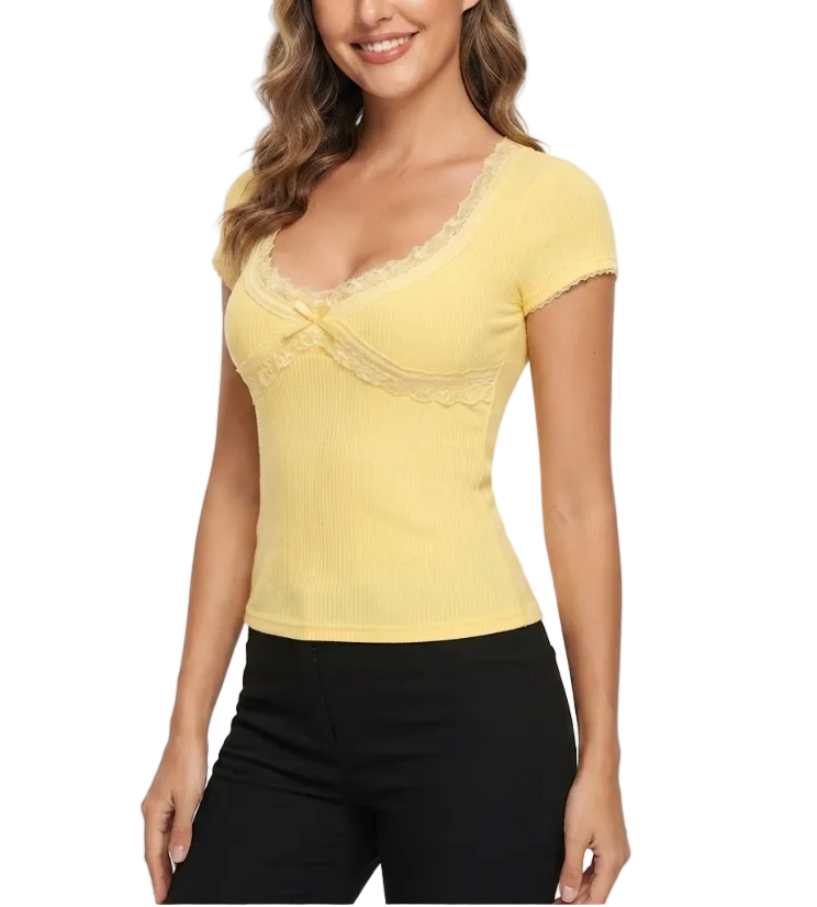 Timeless & Elegant Lace-neck Short Sleeve Tops for Women - BP-B20 -TOP-153