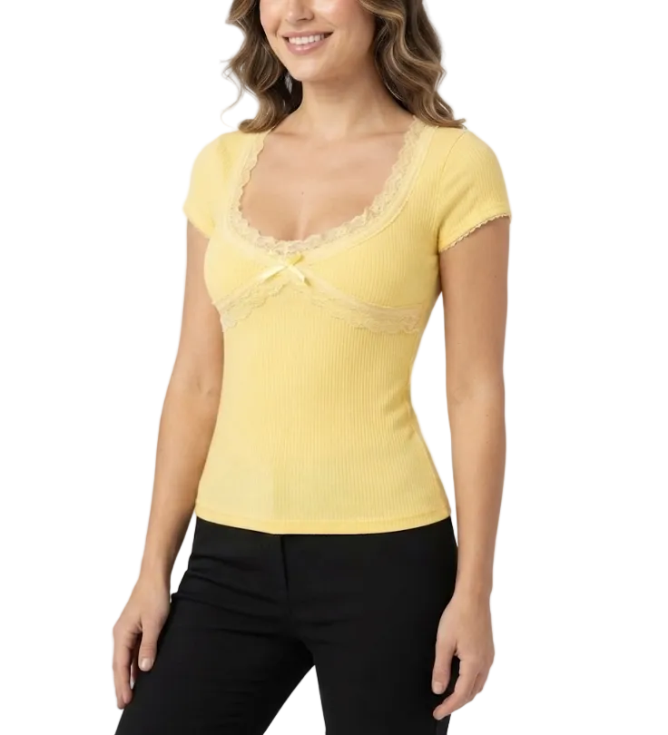 Timeless & Elegant Lace-neck Short Sleeve Tops for Women - BP-B20 -TOP-153