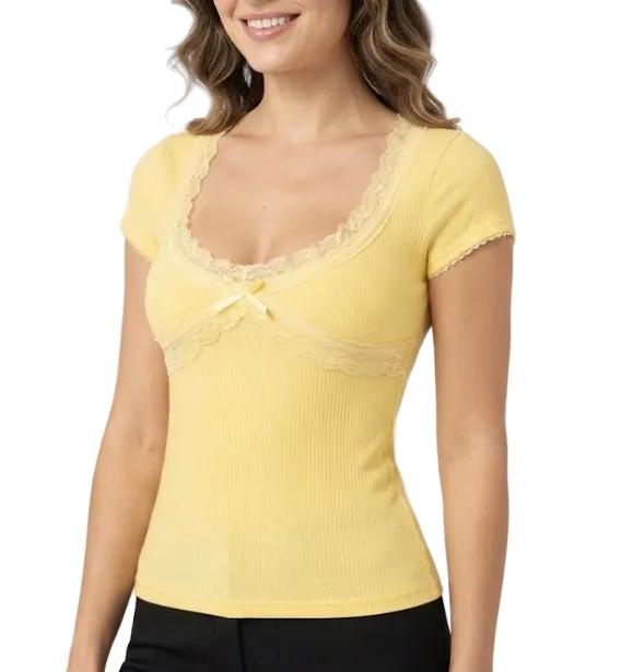 Timeless & Elegant Lace-neck Short Sleeve Tops for Women - BP-B20 -TOP-153