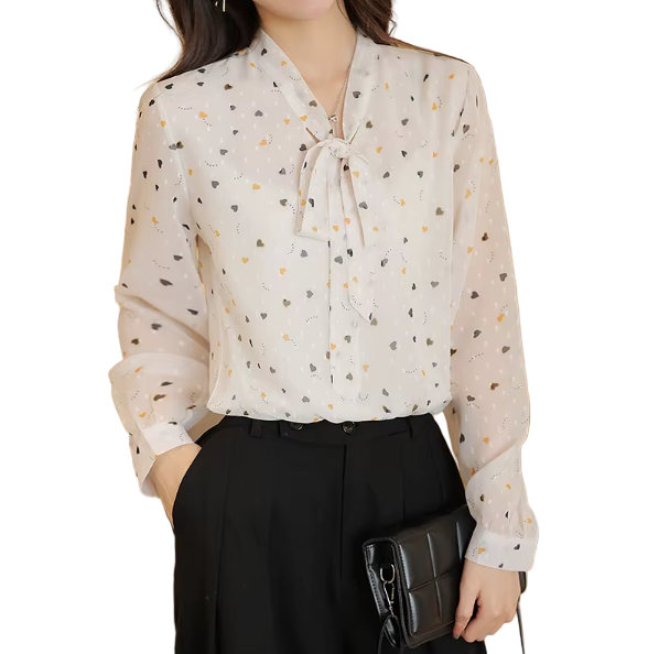 Timeless & Elegant  Long Sleeve Bow  V-neck Blouse for Women  - B13-TOP-121