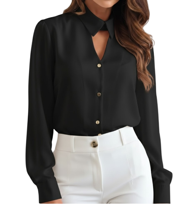 Timeless & Elegant Long Sleeve Button-Up Collar Shirt for Women  - B13-TOP-215