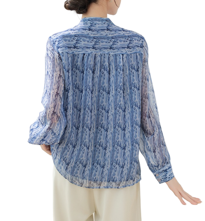 Timeless & Elegant Long Sleeve Button Front Chiffon Blouses for Women  - B13-TOP-76