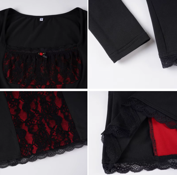 Timeless & Elegant Long Sleeve Lace Contrast Square Neck Blouses for Women - BP-B20 -TOP-86