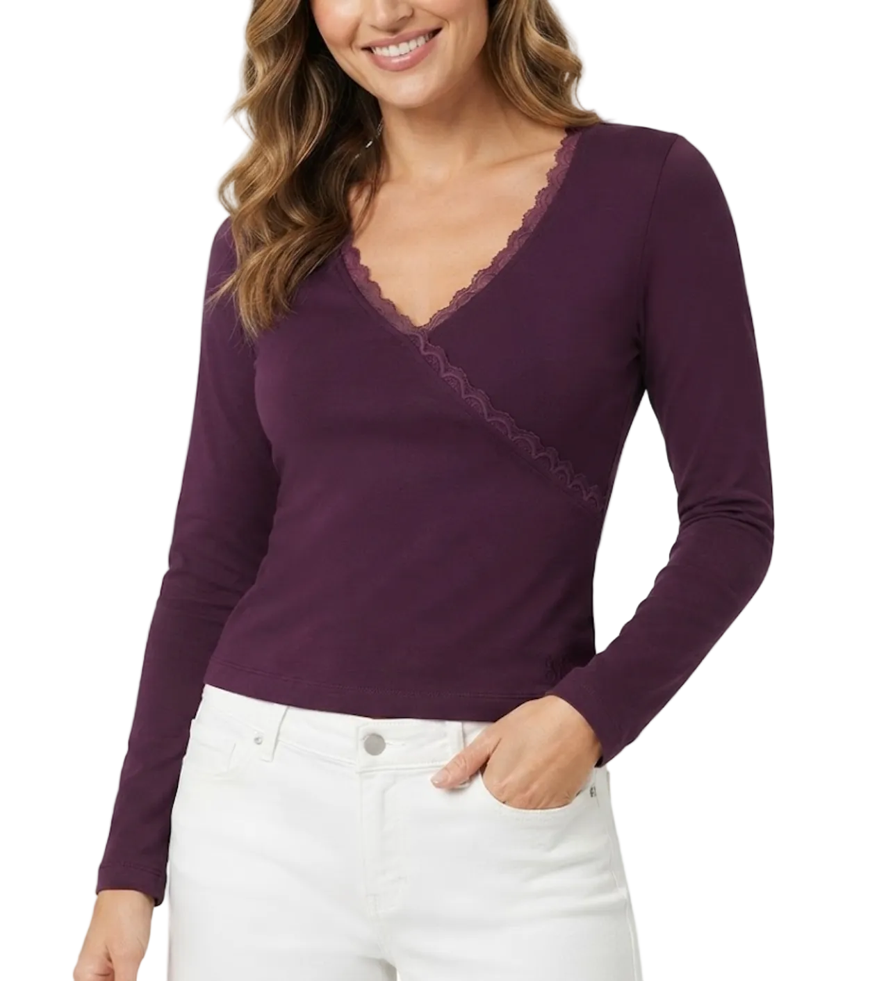 Timeless & Elegant Long Sleeve Lace Trim Blouse for Women - BP-B20 -TOP-265