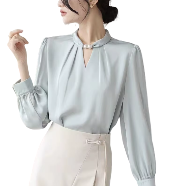 Timeless & Elegant  Long Sleeve O-neck Quality Chiffon Pullover Blouse for Women  - B13-TOP-112