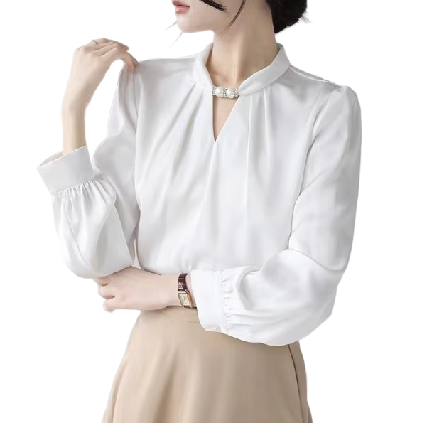Timeless & Elegant  Long Sleeve O-neck Quality Chiffon Pullover Blouse for Women  - B13-TOP-112