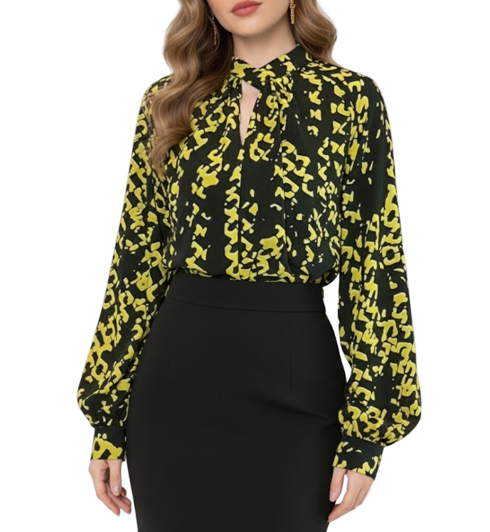 Timeless & Elegant Long Sleeve Printed Chiffon Blouses - B4-TOP-B14