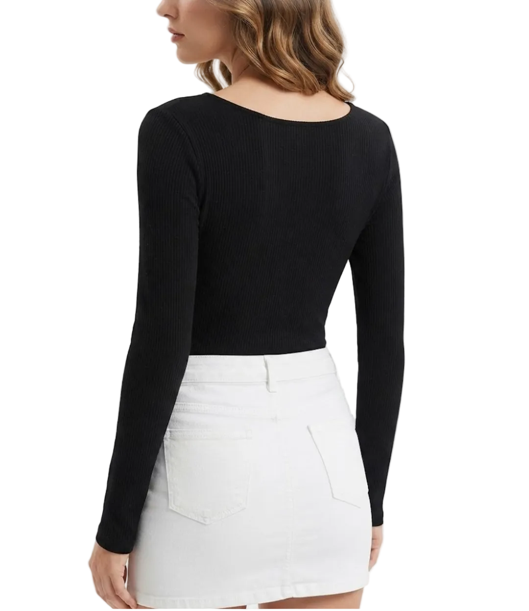 Timeless & Elegant Long Sleeve U-neck Lace Design Ribbed Tops for Women - BP-B20 -TOP-124