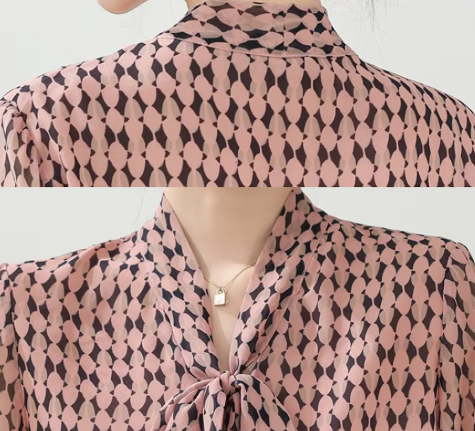 Timeless & Elegant Long Sleeve V-Neck with Bow Chiffon Blouses for Women  - B13-TOP-75