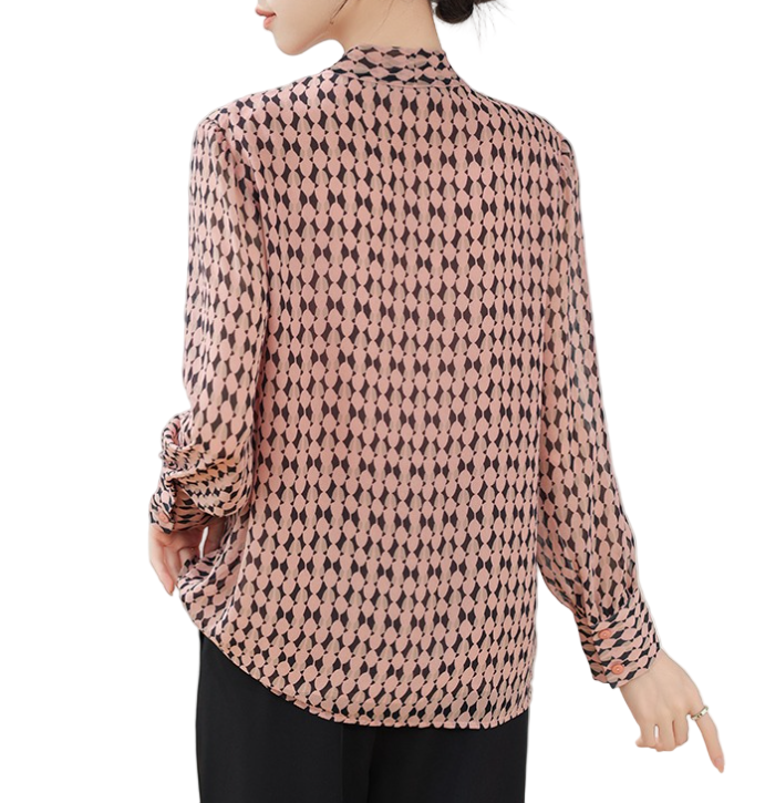 Timeless & Elegant Long Sleeve V-Neck with Bow Chiffon Blouses for Women  - B13-TOP-75