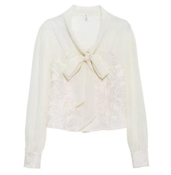 Timeless & Elegant  Long Sleeve V-neck Bow Wrinkeled Iren Free Pullover Blouse for Women  - B13-TOP-113