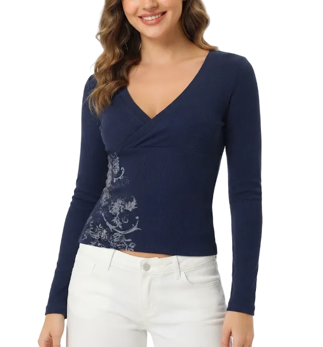 Timeless & Elegant Long Sleeve V-neck Ribbed Tops for Women - BP-B20 -TOP-217