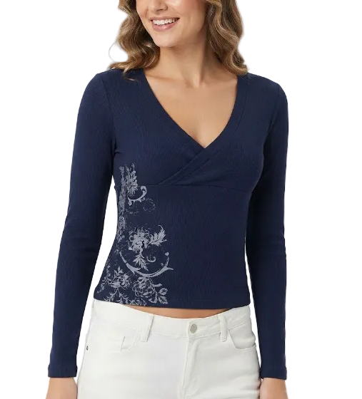 Timeless & Elegant Long Sleeve V-neck Ribbed Tops for Women - BP-B20 -TOP-217