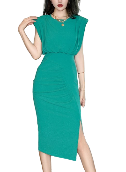 Timeless & Elegant Padded Shoulder Pleated Dresses for Women - B4-DRESS-B348