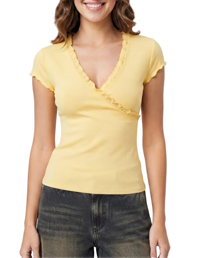 Timeless & Elegant Ruffled V-Neck Short Sleeve Blouses for Women - BP-B20 -TOP-48