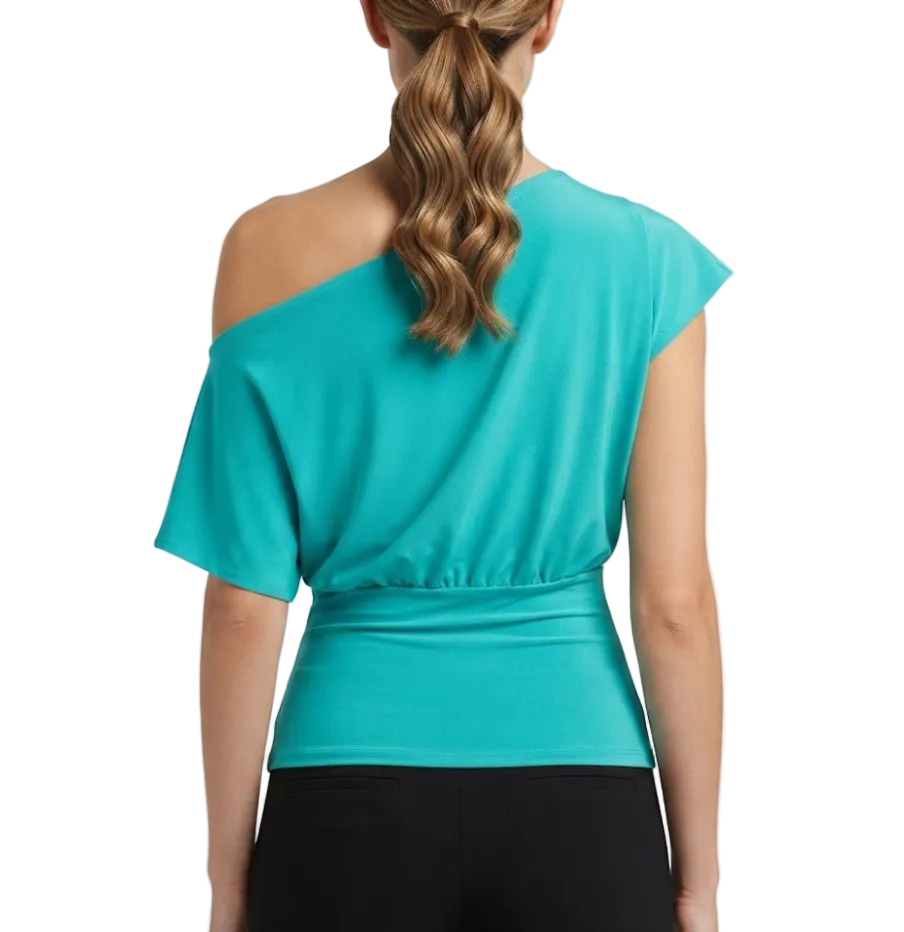 Timeless & Elegant Short Sleeve Asymmetrical Shoulder-Neck-Line Tops for Women - BP-B20 -TOP-65