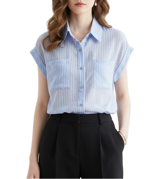 Timeless & Elegant Short Sleeve Collar Shirts for Women  - B13-TOP- 63