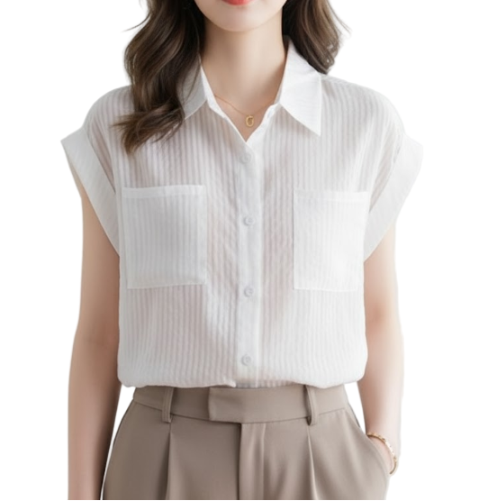Timeless & Elegant Short Sleeve Collar Shirts for Women  - B13-TOP- 63