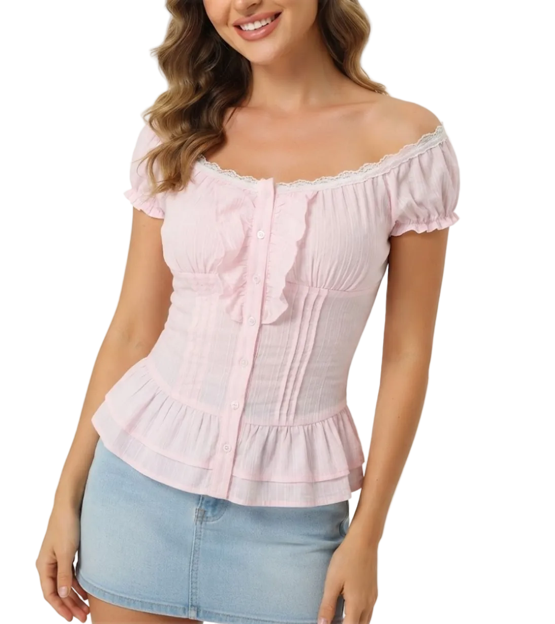 Timeless & Elegant Short Sleeve Ruffled Blouses for Women - BP-B20 -TOP-224
