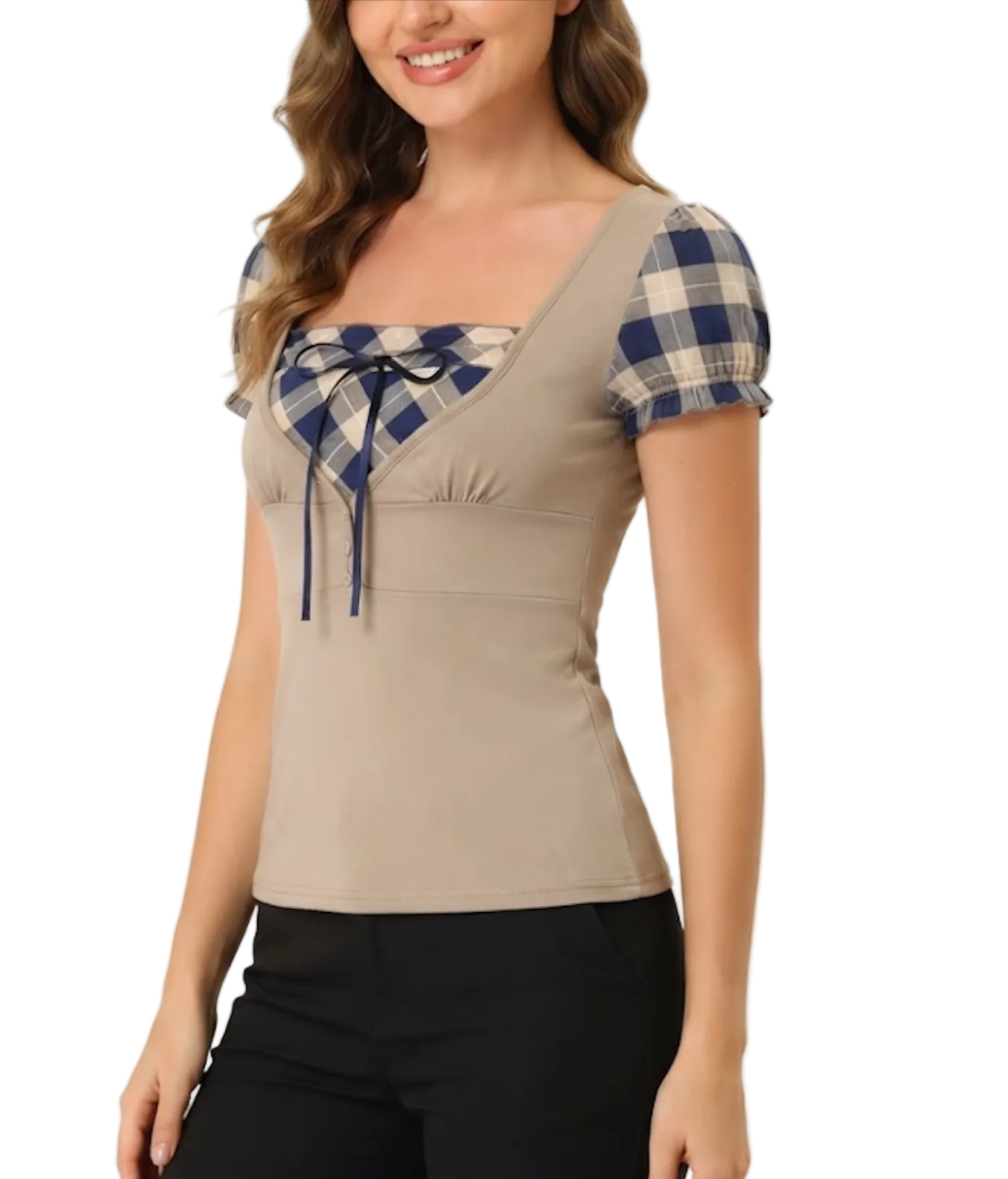 Timeless & Elegant Short Sleeve Square-neck Slim Waist Blouses for Women - BP-B20 -TOP-139