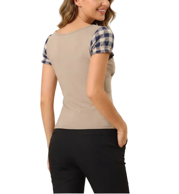 Timeless & Elegant Short Sleeve Square-neck Slim Waist Blouses for Women - BP-B20 -TOP-139