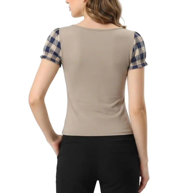 Timeless & Elegant Short Sleeve Square-neck Slim Waist Blouses for Women - BP-B20 -TOP-139