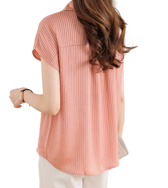 Timeless & Elegant Short Sleeve Turn-down Collar Button Up Shirts for Women  - B13-TOP-346