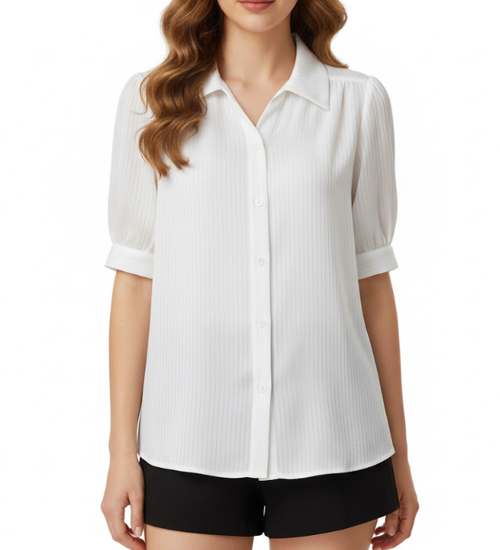 Timeless & Elegant Short Sleeve Turn-down Collar Button Up Shirts for Women  - B13-TOP-346