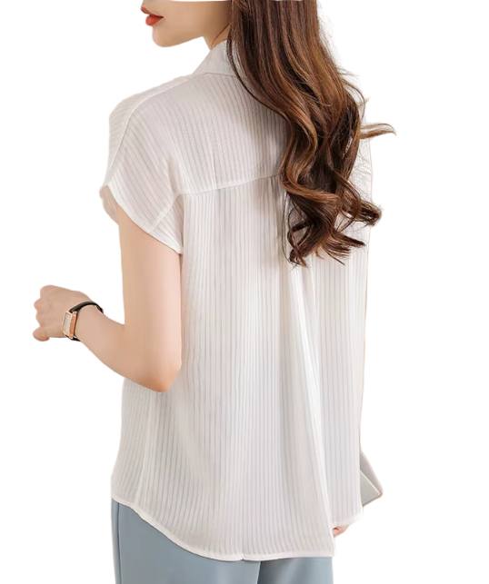 Timeless & Elegant Short Sleeve Turn-down Collar Button Up Shirts for Women  - B13-TOP-346
