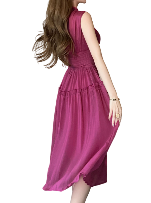 Timeless & Elegant Sleeveless A-Line Pleated Black Summer Chiffon Dresses for Women - B4-DRESS-B344