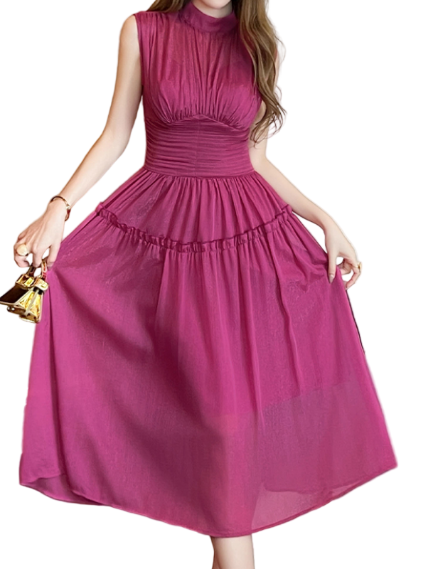 Timeless & Elegant Sleeveless A-Line Pleated Black Summer Chiffon Dresses for Women - B4-DRESS-B344