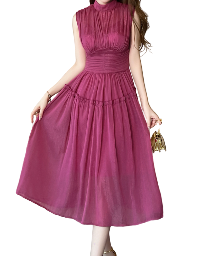 Timeless & Elegant Sleeveless A-Line Pleated Black Summer Chiffon Dresses for Women - B4-DRESS-B344