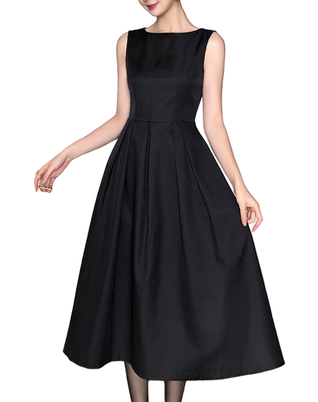 Timeless & Elegant Sleeveless A-Line Pleated Black Summer Dresses - B4-DRESS-B340